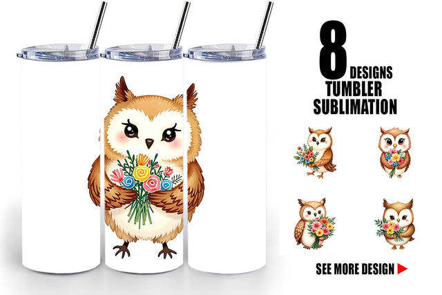 Tumbler Owl Spring Bouquet Sublimation artnoy 