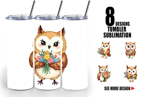 Tumbler Owl Spring Bouquet Sublimation artnoy 