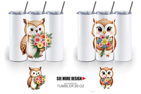 Tumbler Owl Spring Bouquet Sublimation artnoy 