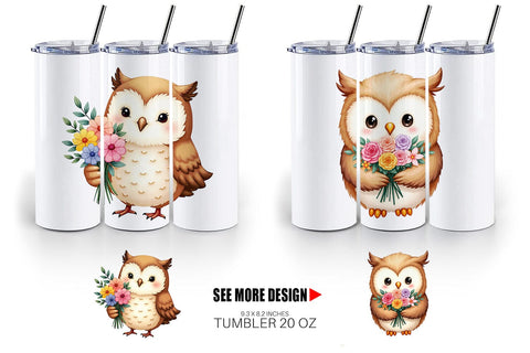 Tumbler Owl Spring Bouquet Sublimation artnoy 