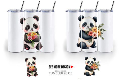 Tumbler Panda Spring Bouquet Sublimation artnoy 