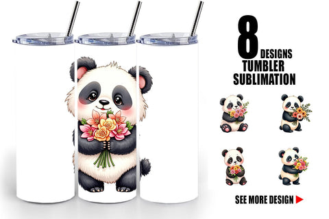 Tumbler Panda Spring Bouquet Sublimation artnoy 