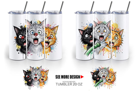 Tumbler Panic Garden Cats Messy Watercolor Sublimation artnoy 