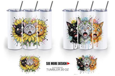 Tumbler Panic Garden Cats Messy Watercolor Sublimation artnoy 
