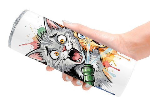 Tumbler Panic Garden Cats Messy Watercolor Sublimation artnoy 