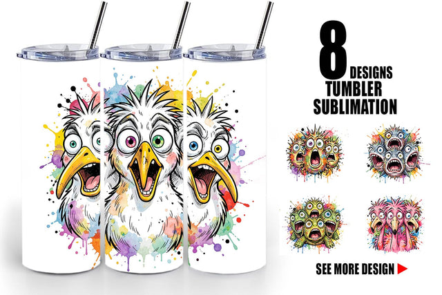 Tumbler Panic Tropical Animals Messy Watercolor Sublimation artnoy 