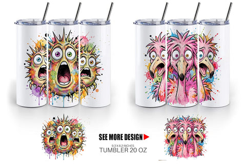 Tumbler Panic Tropical Animals Messy Watercolor Sublimation artnoy 