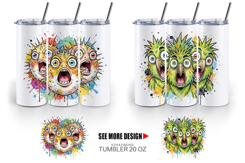 Tumbler Panic Tropical Animals Messy Watercolor Sublimation artnoy 
