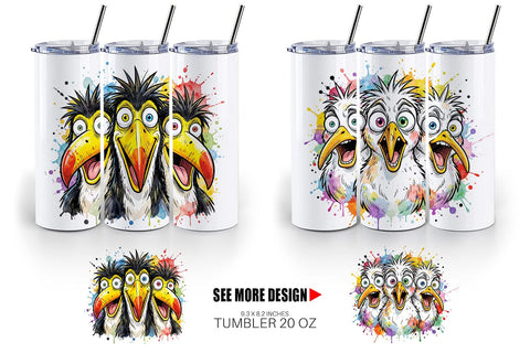 Tumbler Panic Tropical Animals Messy Watercolor Sublimation artnoy 