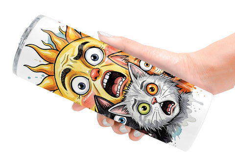 Tumbler Panic Tropical Cats Messy Watercolor Sublimation artnoy 