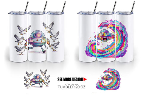 Tumbler Panicked UFO Surf Sublimation artnoy 