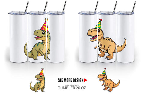 Tumbler Party Hat Dino Sublimation artnoy 
