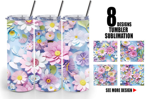 Tumbler Pastel Flowers Pattern Sublimation artnoy 