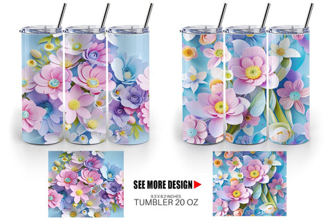 Tumbler Pastel Flowers Pattern Sublimation artnoy 
