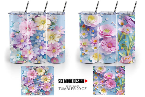 Tumbler Pastel Flowers Pattern Sublimation artnoy 