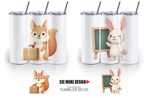 Tumbler Pastel School Critters Sublimation artnoy 