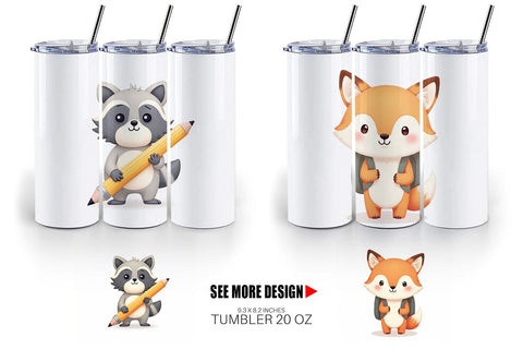 Tumbler Pastel School Critters Sublimation artnoy 