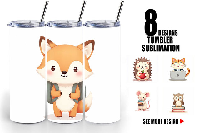 Tumbler Pastel School Critters Sublimation artnoy 