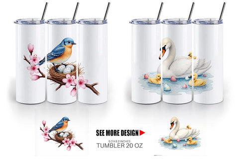 Tumbler Pastel Spring Birds & Blooms Watercolor Sublimation artnoy 