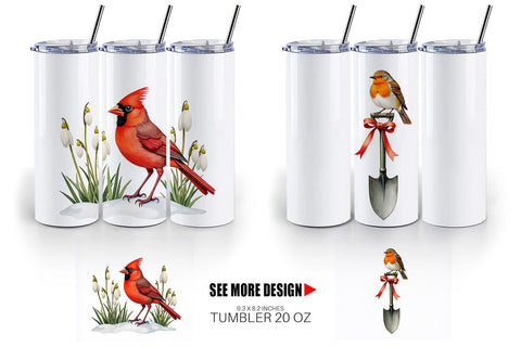 Tumbler Pastel Spring Birds & Blooms Watercolor Sublimation artnoy 