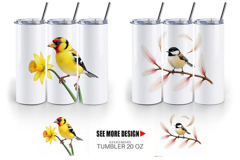 Tumbler Pastel Spring Birds & Blooms Watercolor Sublimation artnoy 