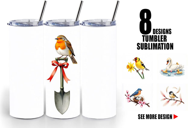Tumbler Pastel Spring Birds & Blooms Watercolor Sublimation artnoy 