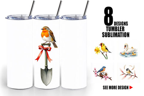 Tumbler Pastel Spring Birds & Blooms Watercolor Sublimation artnoy 