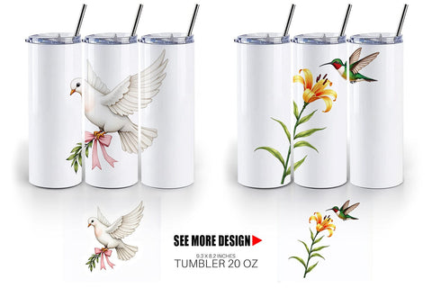 Tumbler Pastel Spring Birds & Blooms Watercolor Sublimation artnoy 
