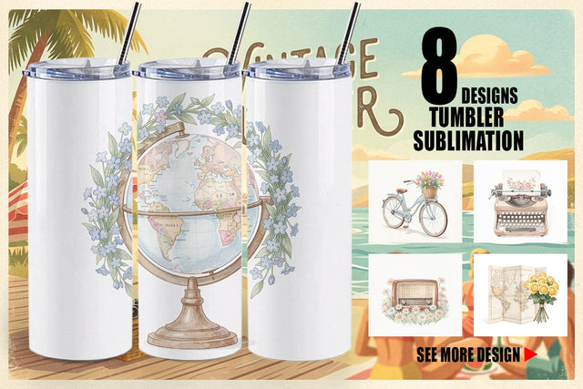 Tumbler Pastel Vintage Travel Gear Watercolor Sublimation artnoy 