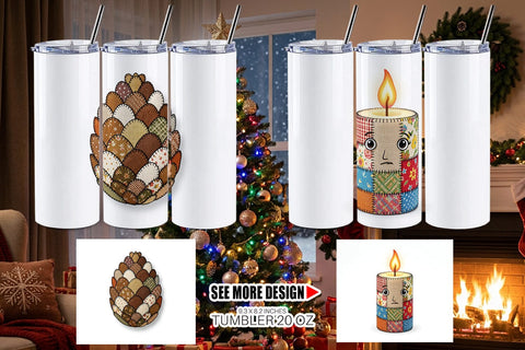 Tumbler Patchwork Christmas Folk Art Sublimation artnoy 