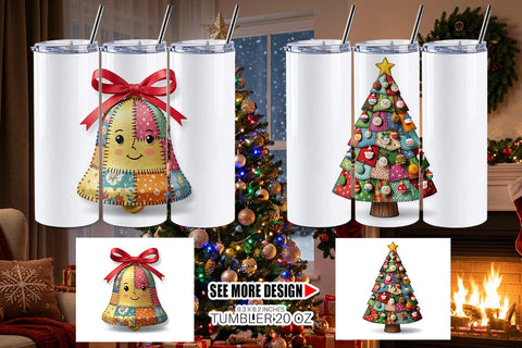 Tumbler Patchwork Christmas Folk Art Sublimation artnoy 