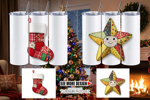 Tumbler Patchwork Christmas Folk Art Sublimation artnoy 