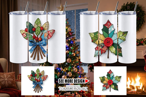 Tumbler Patchwork Christmas Folk Art Sublimation artnoy 