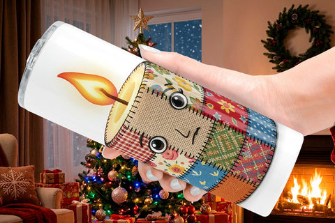 Tumbler Patchwork Christmas Folk Art Sublimation artnoy 