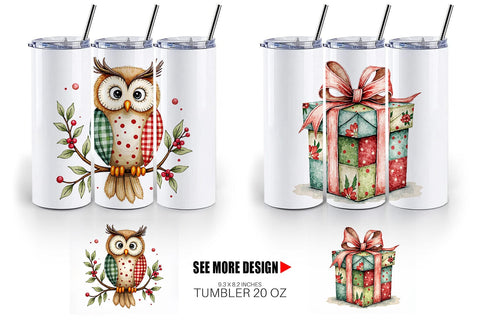 Tumbler Patchwork Christmas Watercolor Sublimation artnoy 