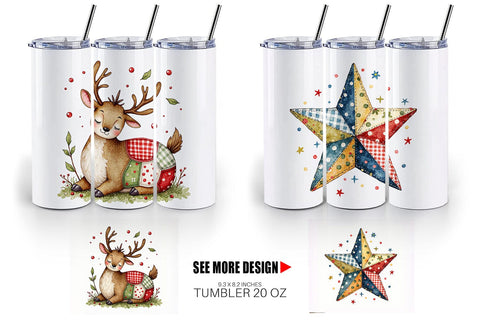Tumbler Patchwork Christmas Watercolor Sublimation artnoy 