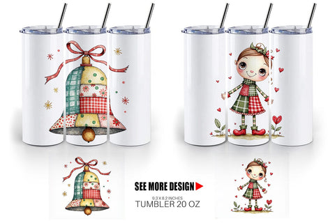 Tumbler Patchwork Christmas Watercolor Sublimation artnoy 