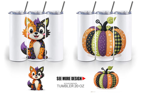 Tumbler Patchwork Halloween Plushies Sublimation artnoy 