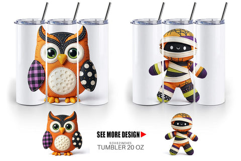 Tumbler Patchwork Halloween Plushies Sublimation artnoy 