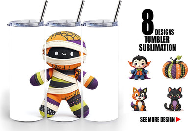 Tumbler Patchwork Halloween Plushies Sublimation artnoy 