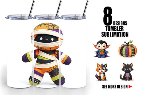 Tumbler Patchwork Halloween Plushies Sublimation artnoy 
