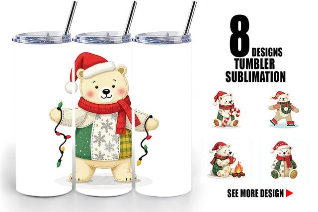 Tumbler Patchwork Polar Bear Sublimation artnoy 