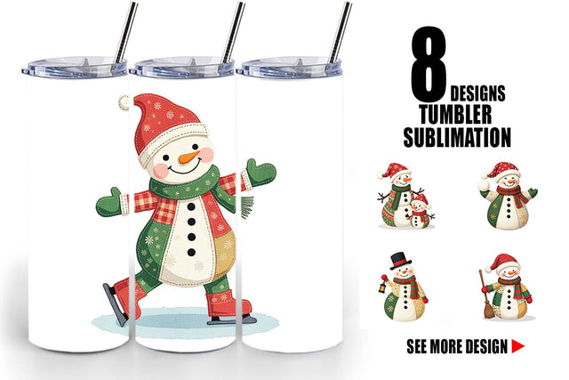 Tumbler Patchwork Snowman Sublimation artnoy 