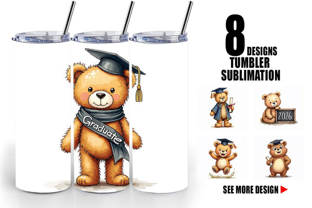 Tumbler Patchwork Teddy Bear Graduates Sketchy Retro Sublimation artnoy 