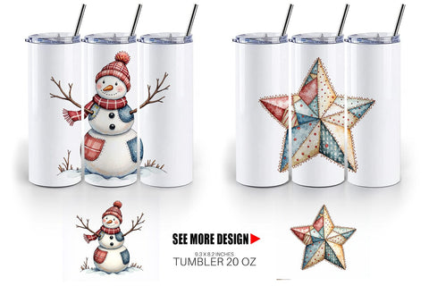 Tumbler Patchwork Watercolor Christmas Sublimation artnoy 