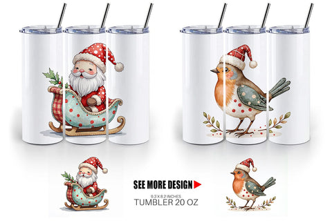 Tumbler Patchwork Watercolor Christmas Sublimation artnoy 