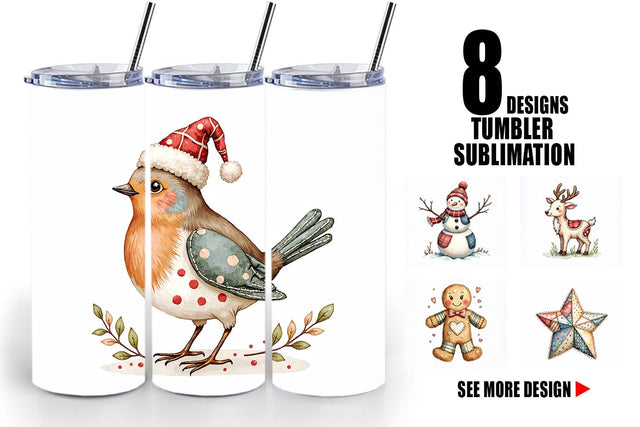 Tumbler Patchwork Watercolor Christmas Sublimation artnoy 