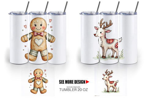 Tumbler Patchwork Watercolor Christmas Sublimation artnoy 