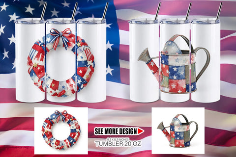Tumbler Patriotic Bloom Fabric Watercolor Sublimation artnoy 