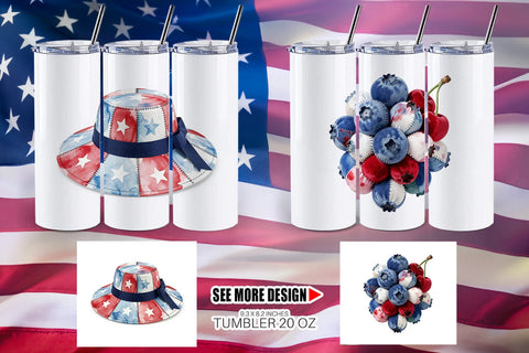 Tumbler Patriotic Bloom Fabric Watercolor Sublimation artnoy 